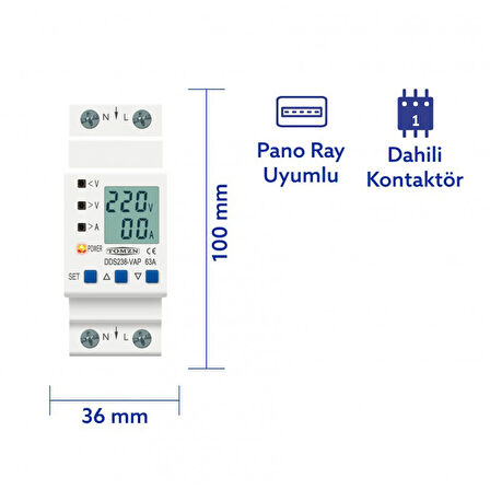Tomzn Hiking Voltaj ve Akım Koruma Rölesi Yüksek Alçak Gerilim ve Akım Koruyucu Röle 63A