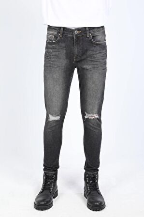 Siyah Yırtık Skinny Fit Erkek Jean Pantolon