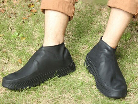 Silikon Ayakkabı Kılıfı Kaymaz Su Kir Geçirmez   L Beden Siyah (5361)