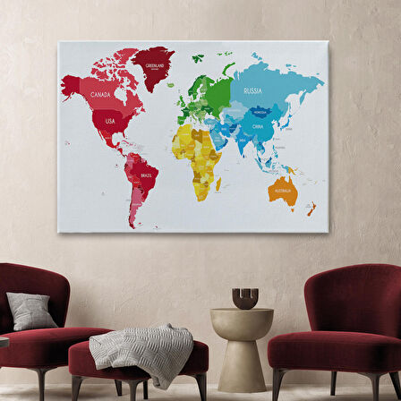 Harita Sepeti Dünya Haritası Dekoratif Kanvas Tablo 1090