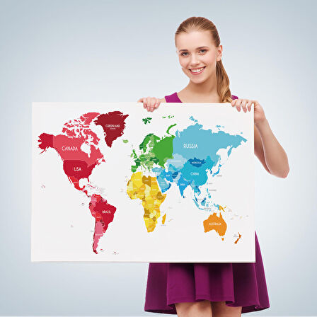 Harita Sepeti Dünya Haritası Dekoratif Kanvas Tablo 1090