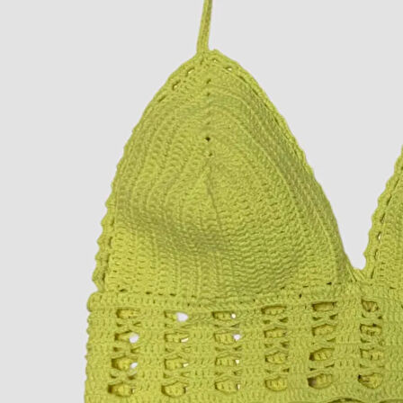 Uretti - ASLI 5776 - El Yapımı Limon Sarısı  Crop Top