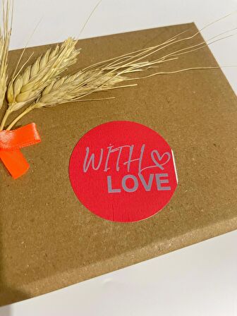 With Love Kalpli Kırmızı Yuvarlak Yapışkanlı Etiket 5x5 cm 100 adet