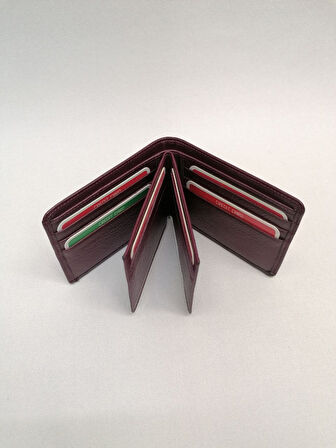 NBM ERTG 1022 HAKIKI DERI EKSTRA KARTLIK BOLMELI YATAY CUZDAN-Mürdüm