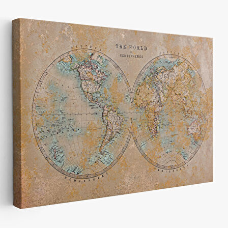 Harita Sepeti Eskitme Dünya Haritası Vintage Dekoratif Kanvas Tablo 1092