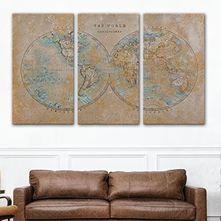 Harita Sepeti Eskitme Dünya Haritası Vintage Dekoratif Kanvas Tablo 1092