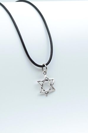 Minimal Pentagram Kolye Deri İp Kolye Gümüş Kaplama Erkek Kadın Kolye