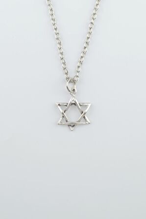 Minimal Pentagram Erkek Kadın Kolye Antik Gümüş Kaplama - 60 cm Düz Zincir