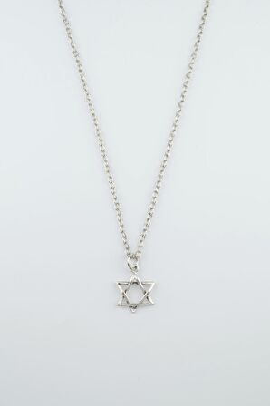 Minimal Pentagram Erkek Kadın Kolye Antik Gümüş Kaplama - 60 cm Düz Zincir