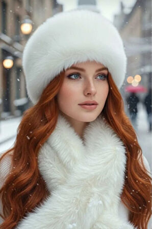 Tezzgelsin Kadın Kışlık Vegan Kürk Peluş Kalpak Şapka ve Atkı Seti