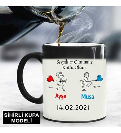 Sevgililer Günümüz Kutlu Olsun Temalı Sihirli Kupa Bardak