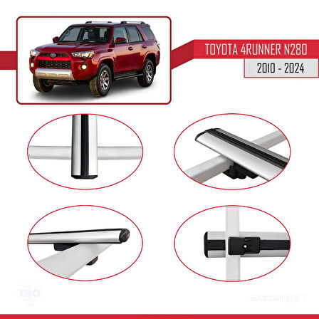 Toyota 4Runner (N280) 2010-2024 Arası ile Uyumlu BASIC Model Ara Atkı Tavan Barı Gri 2 Adet