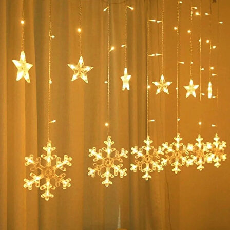 GÜN IŞIĞI - KAR TANE 3MT - FİŞLİ EKLEMELİ - FONKSİYONLU LUX SARKIT PERDE LED - DEKOR LAMBA (5314)