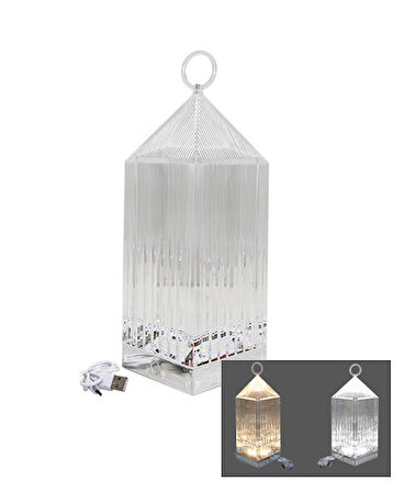 PİRAMİT KRİSTAL 3 RENK LED DOKUNMATİK USB ŞARJLI MASA LAMBASI (5314)