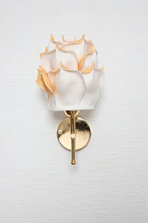 Gold Detaylı Eva Gül Tasarım Kablosuz Pilli Duvar Aydınlatması Aplik - Alt Parlak Gold