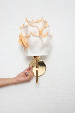 Gold Detaylı Eva Gül Tasarım Kablosuz Pilli Duvar Aydınlatması Aplik - Alt Parlak Gold