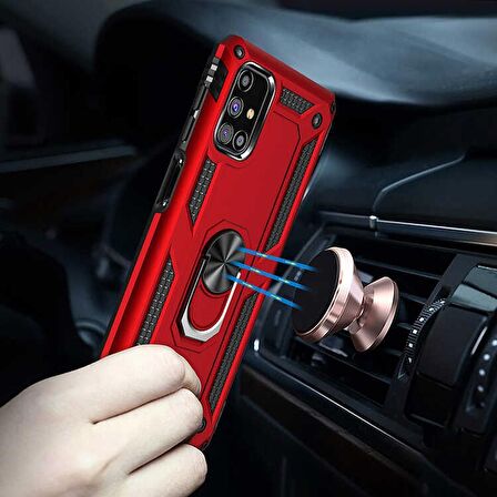 Gpack Samsung Galaxy M31S Kılıf Tank Koruma Vega Standlı Yüzüklü MıknatıslıNano Glass