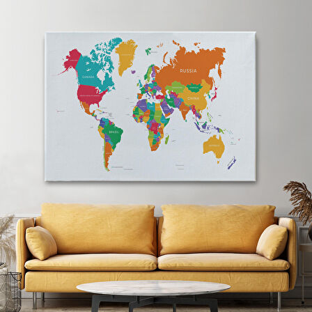 Harita Sepeti Dünya Haritası Dekoratif Kanvas Tablo 1095