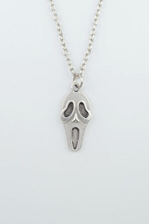 Scream - Çığlık Erkek Kadın Kolye Antik Gümüş Kaplama - 60 cm Düz Zincir