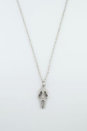 Scream - Çığlık Erkek Kadın Kolye Antik Gümüş Kaplama - 60 cm Düz Zincir