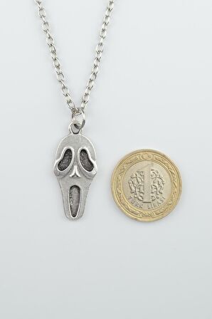 Scream - Çığlık Erkek Kadın Kolye Antik Gümüş Kaplama - 60 cm Düz Zincir
