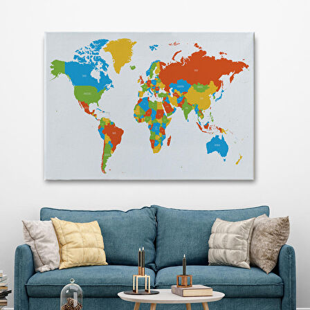 Harita Sepeti Dünya Haritası Dekoratif Kanvas Tablo 1096