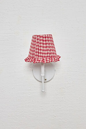 Kırmızı Pötikare Duvar Aydınlatması Metal Beyaz Ayak Kablosuz Pilli Ledli Aplik