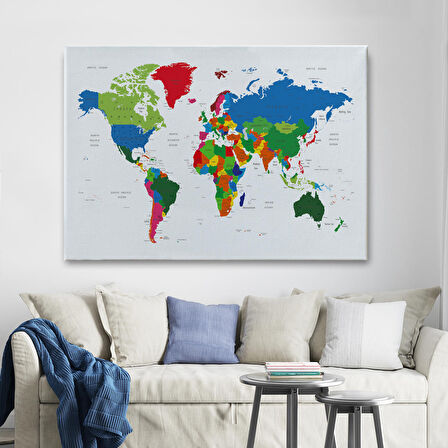 Harita Sepeti Dünya Haritası Dekoratif Kanvas Tablo 1097