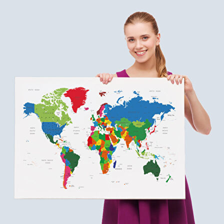 Harita Sepeti Dünya Haritası Dekoratif Kanvas Tablo 1097