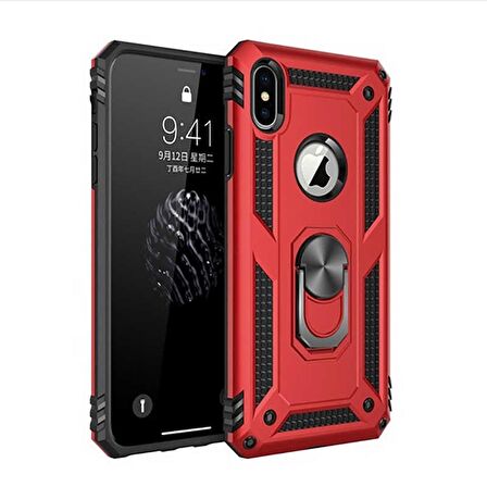 Smcase iPhone XS Max Kılıf (Plus) Vega Yüzüklü Tank Kapak   Nano Ekran Koruyucu