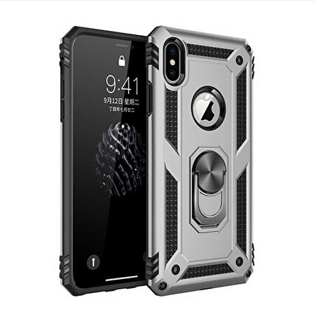 Smcase iPhone XS Max Kılıf (Plus) Vega Yüzüklü Tank Kapak   Nano Ekran Koruyucu