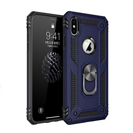 Smcase iPhone XS Max Kılıf (Plus) Vega Yüzüklü Tank Kapak   Nano Ekran Koruyucu