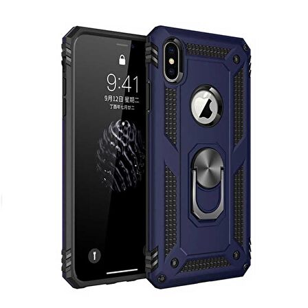 Smcase iPhone X Kılıf Vega Yüzüklü Tank Kapak   Nano Ekran Koruyucu