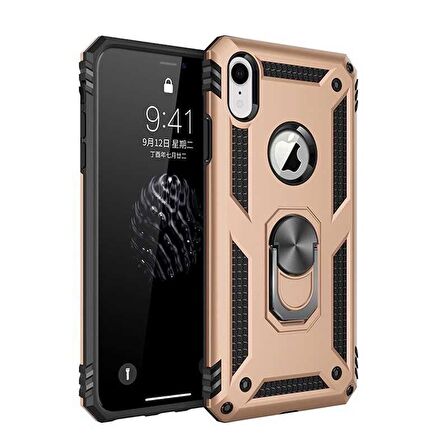 Smcase iPhone XR Kılıf Vega Yüzüklü Tank Kapak   Nano Ekran Koruyucu