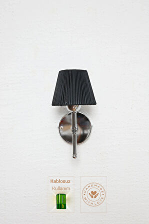 Siyah Deri Alt Gümüş Metal Duvar Aydınlatması Kablosuz Pilli Ledli Aplik