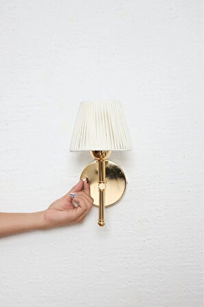 Beyaz Deri Alt Parlak Gold Metal Duvar Aydınlatması Kablosuz Pilli Ledli Aplik