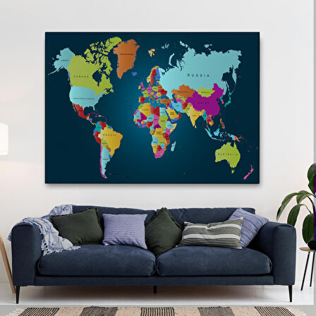 Harita Sepeti Dünya Haritası Dekoratif Kanvas Tablo 1098