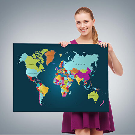 Harita Sepeti Dünya Haritası Dekoratif Kanvas Tablo 1098