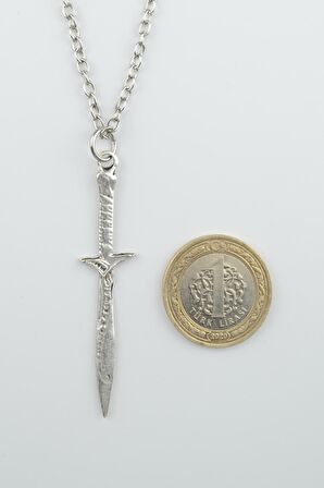 The Legend Of Zelda Kılıç Erkek Kadın Kolye Antik Gümüş Kaplama - 60 cm Düz Zincir