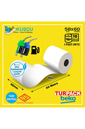 10 Adet 58x60 TSE Belgeli - 1. Kalite - BPA İçermeyen - Akaryakıt/Pompa - Turpack