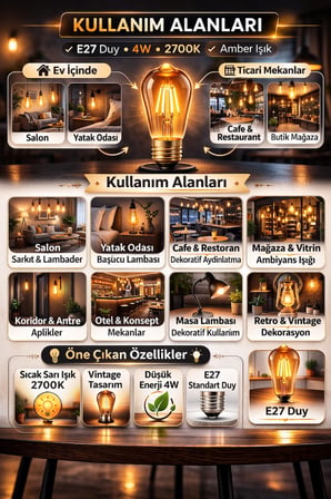 4W 2700K RUSTİK AMPUL AMBER 10 ADET