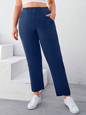 Kadın Büyük Beden Viskon Kumaş Lıkralı Cepli Yüksek Bel Eşofman Altı