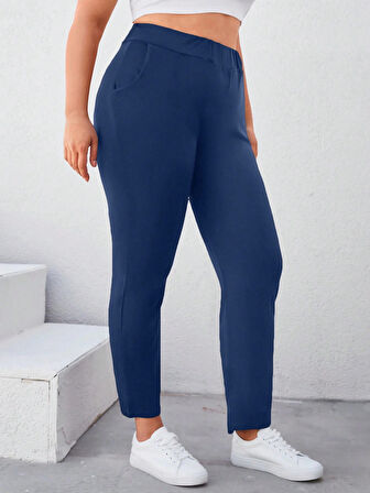 Kadın Büyük Beden Viskon Kumaş Lıkralı Cepli Yüksek Bel Eşofman Altı