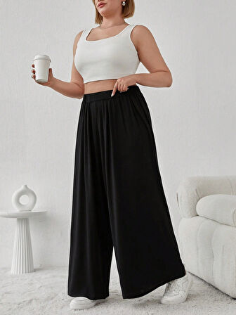 Büyük Beden Viskon Kumaş Lıkralı Yüksek Bel Şalvar