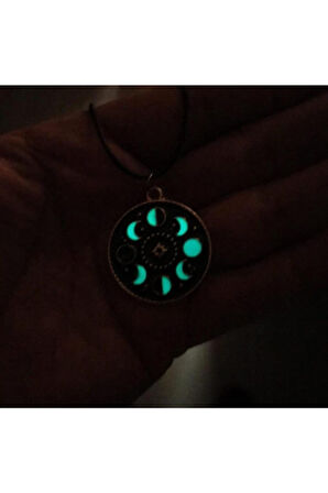 Fosforlu Neon Karanlıkta Parlayan Ay Evreleri Burç Metal Kolye