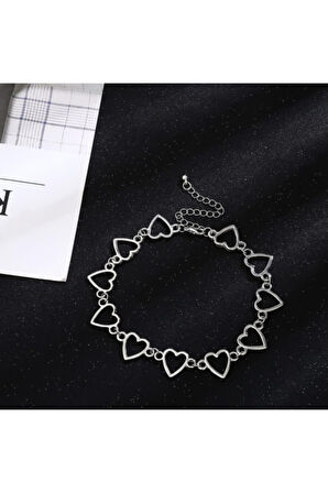 Punk Harajuku Sıralı Kalpli Choker  Kolye 35 Cm