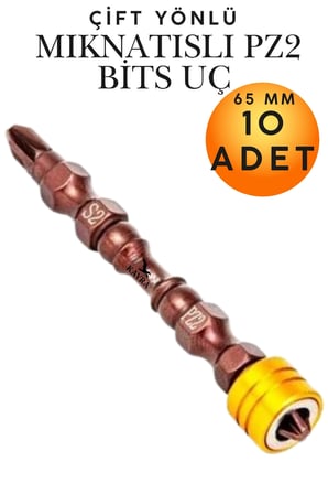 10 Adet Çift Yönlü Mıknatıslı Bits Uç Seti Pz2 65 mm - S2 Çelik Ekstra Dayanıklı Manyetik Şarjlı Matkap Yıldız Vidalama Ucu Uyumlu Profesyonel Sanayi Tipi Darbeli Vida Montaj Aparatları