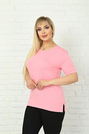 Kadın Büyük Beden Bisiklet Yaka Kısa Kol Bluz