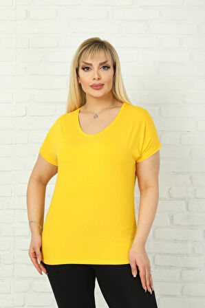 Kadın Büyük Beden V Yaka Kısa Kol Bluz