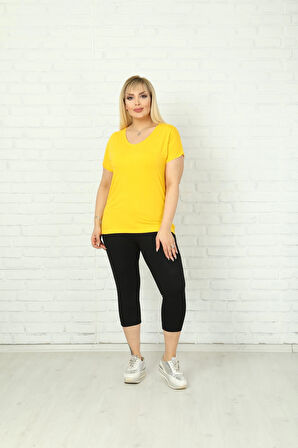 Kadın Büyük Beden V Yaka Kısa Kol Bluz